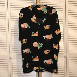 No Boundaries Desert Sunset V-Neck Collared Button-Down Short Sleeve Shirt L